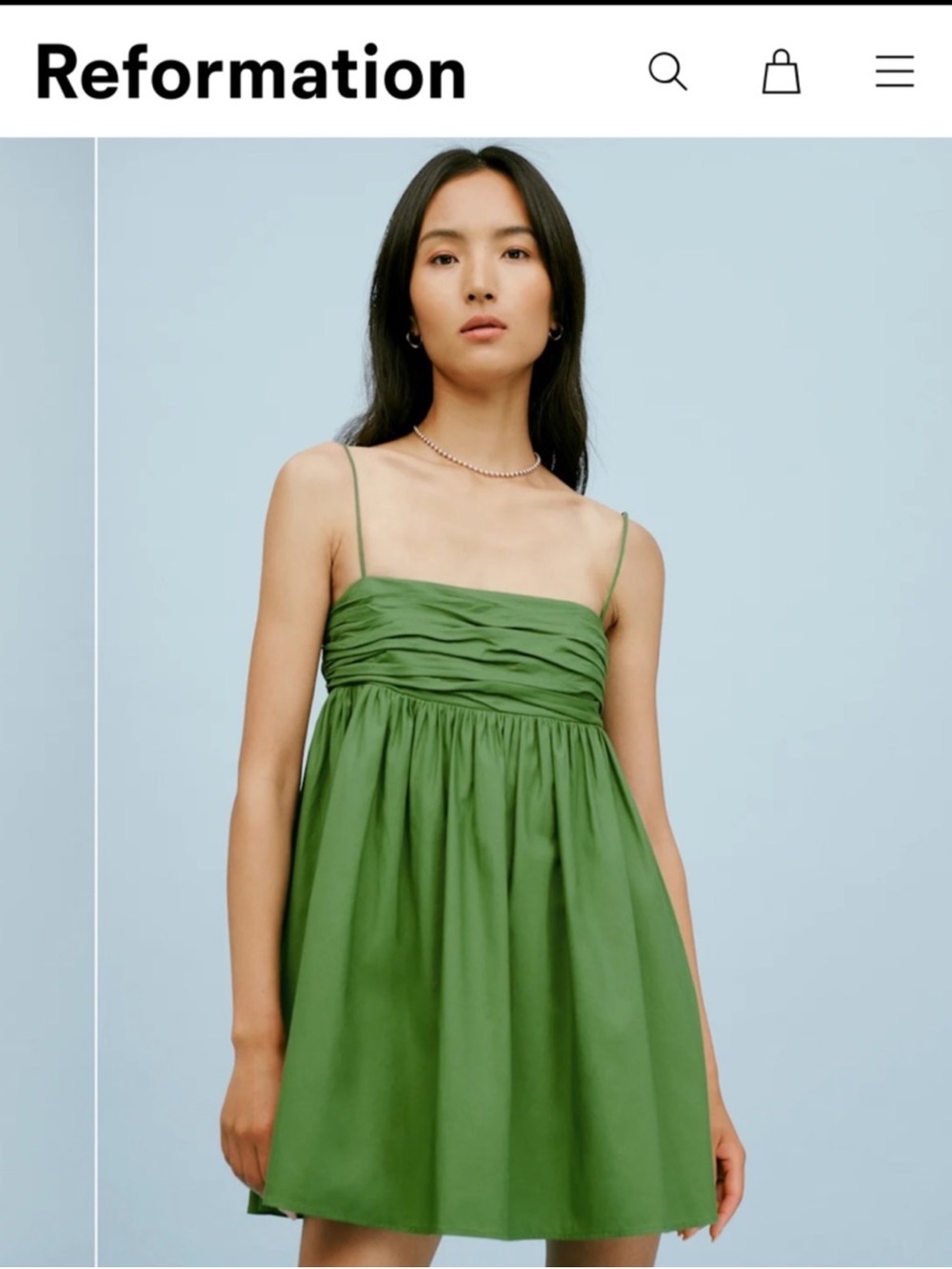 Reformation Catarina Green Fit & Flare Babydoll Mini Dress Size 6 Tie